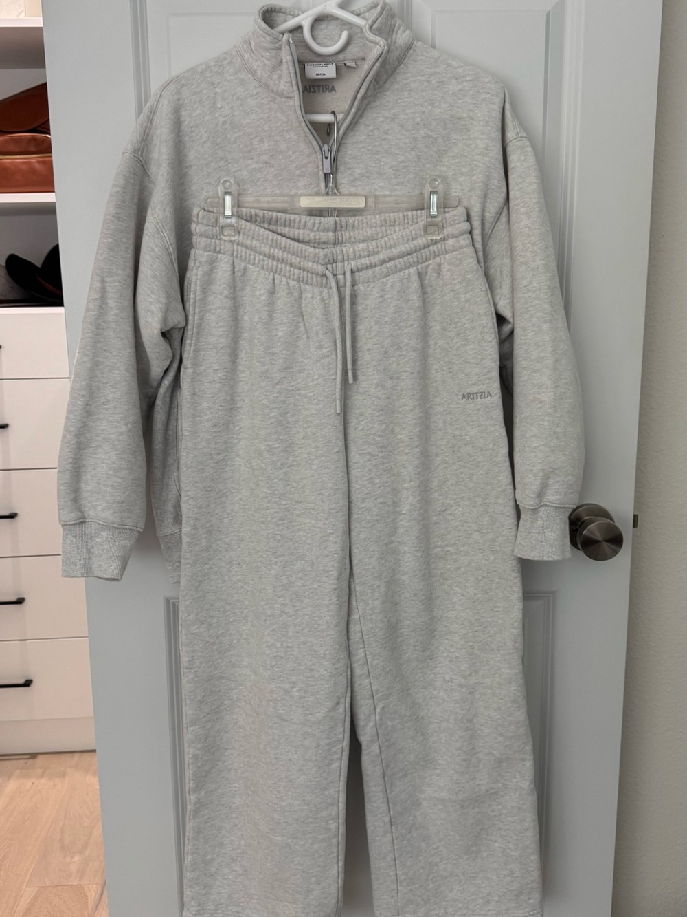Aritzia Light Gray Half-Zip Sweatshirt & Drawstring Sweatpants Set